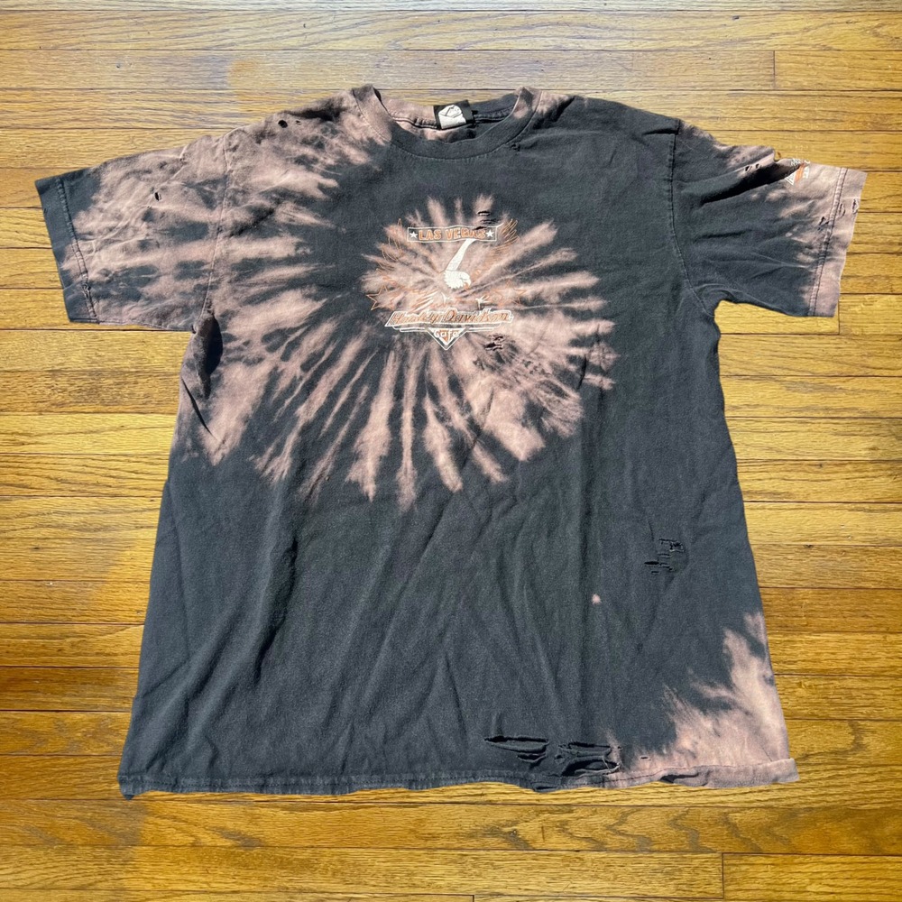Vintage Harley Davidson Las Vegas Cafe Bleach Tie Dye Distressed T-Shirt Black